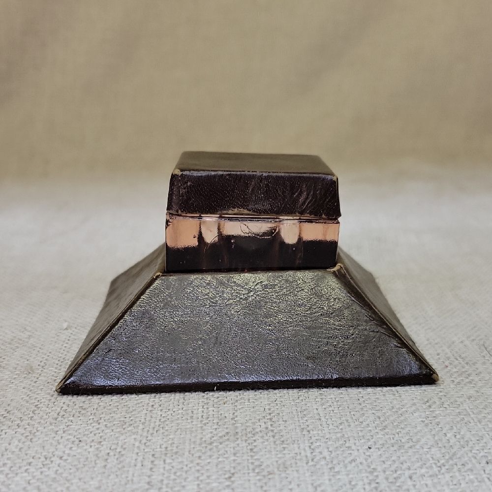 Cut Glass Fitted Square Inkwell & Lid with Matching Pyramid Base Stand - Vintage
